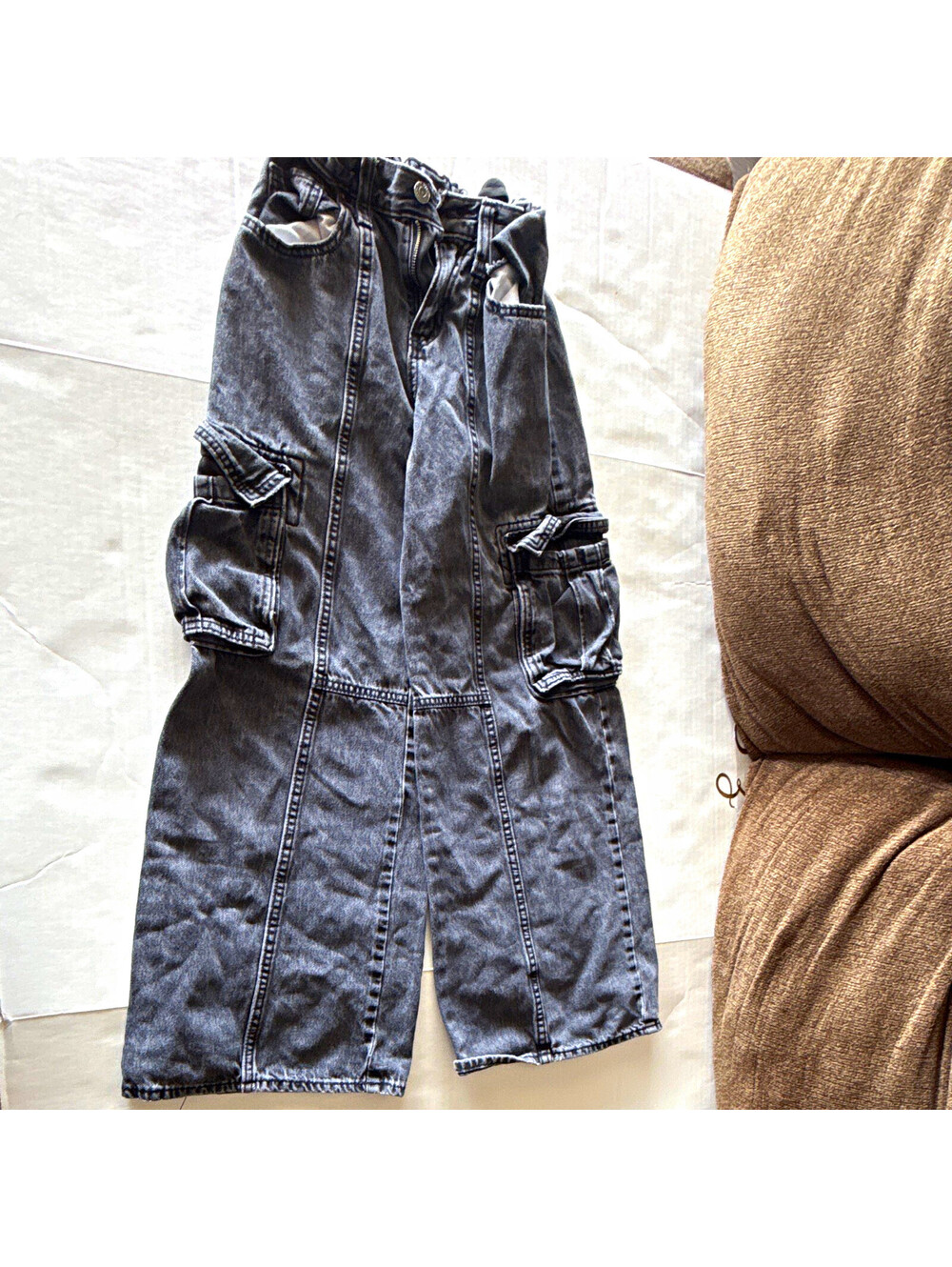 Old Navy Boys 14 Built-In Tough Baggy Wide Leg Gray Denim Cargo Jeans